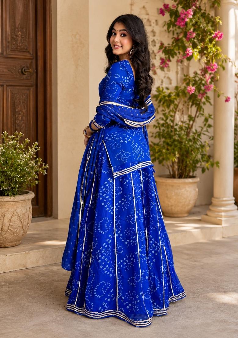 Blue Embroidered Georgette Kurta Set - Indya