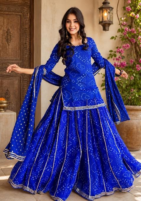Blue Embroidered Georgette Kurta Set