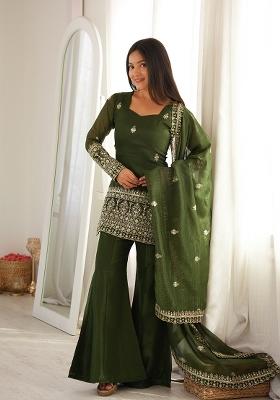 Mehendi Embroidered Silk Kurta Set