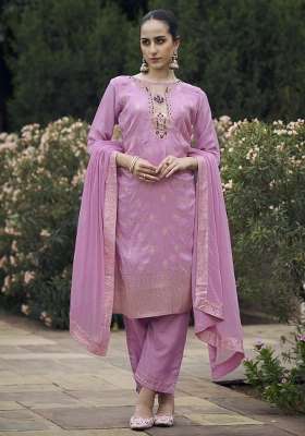 Lavender Lace Work Cotton Kurta Set