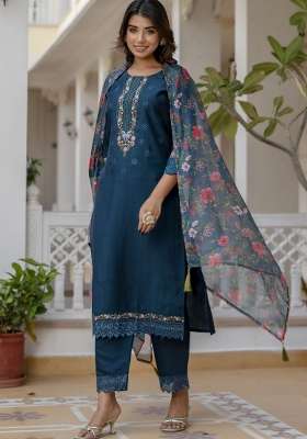 Purple Printed Silk Kurta Set