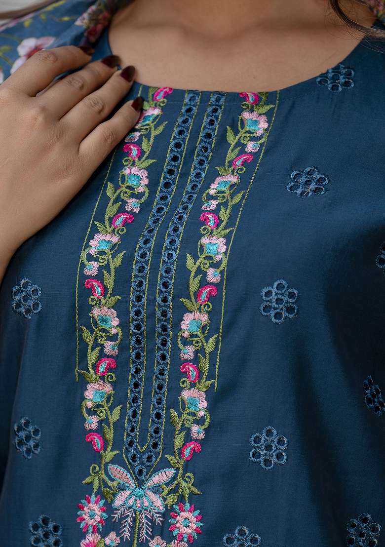 Purple Printed Silk Kurta Set - Indya