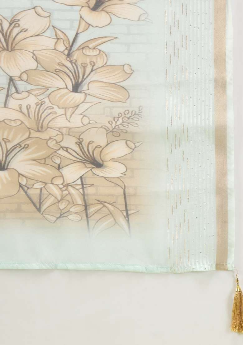 White Printed Silk Kurta Set - Indya