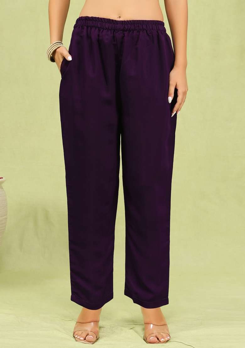 Purple Printed Silk Kurta Set - Indya