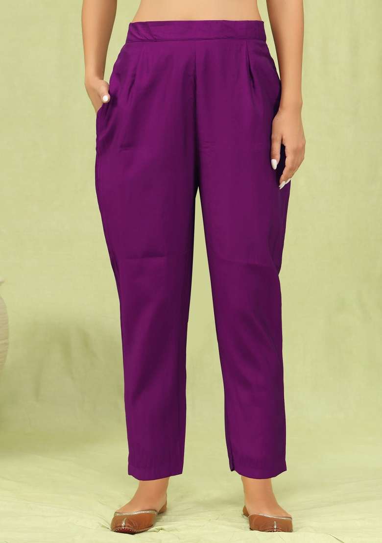 Purple Printed Silk Kurta Set - Indya