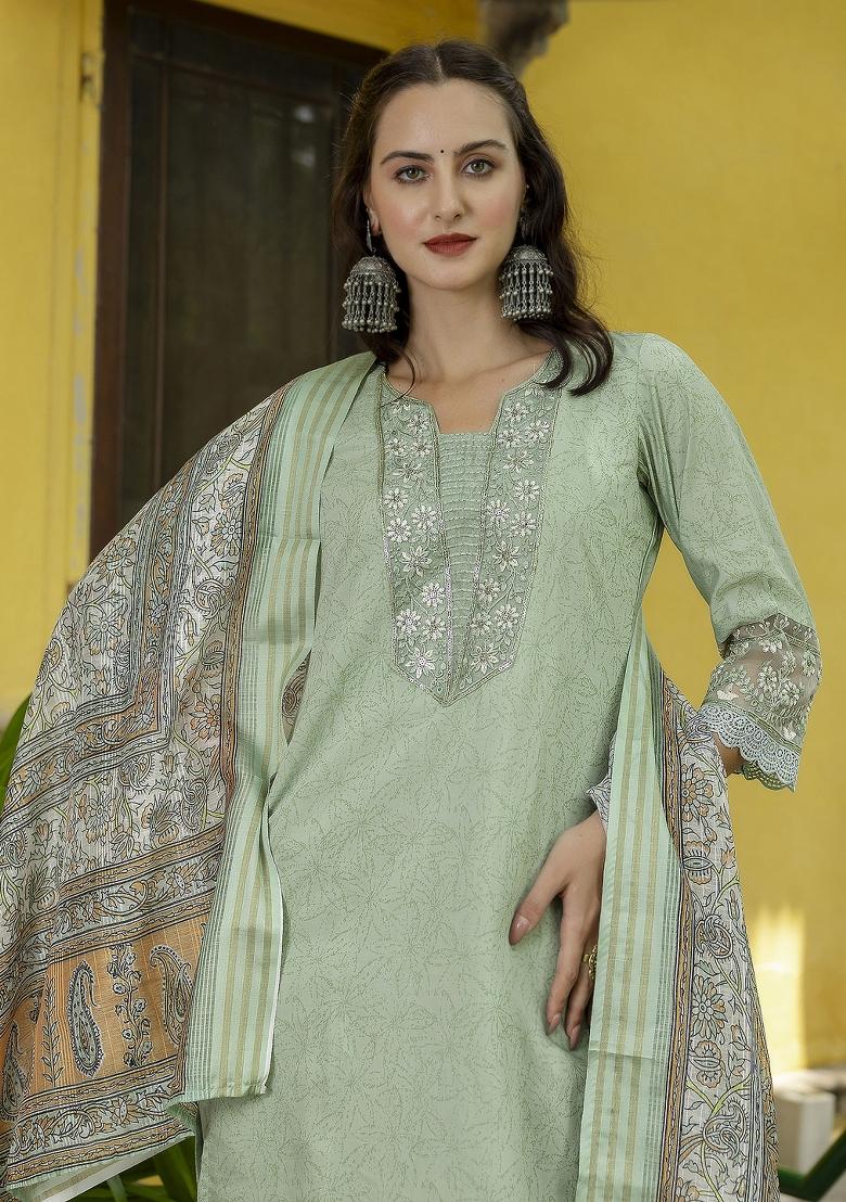 Pista Embroidered Silk Kurta Set - Indya