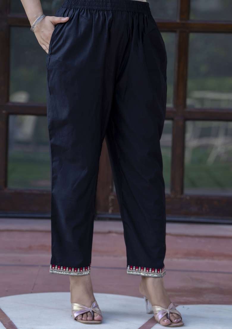 Black Printed Silk Kurta Set - Indya