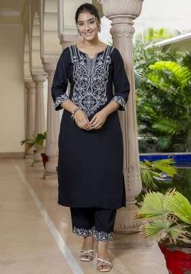 Black Printed Silk Kurta Set