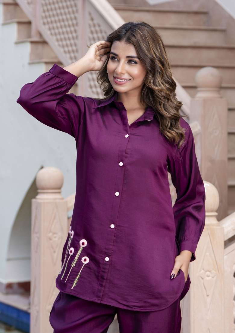 Purple Silk Co-Ords Sets - Indya
