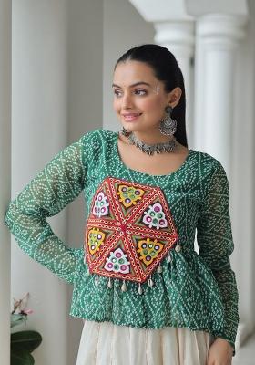 Dark Green Bandhej Georgette Navratri Kurta