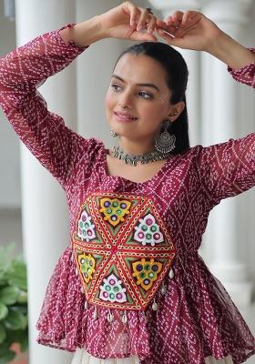 Maroon Bandhej Georgette Navratri Kurta