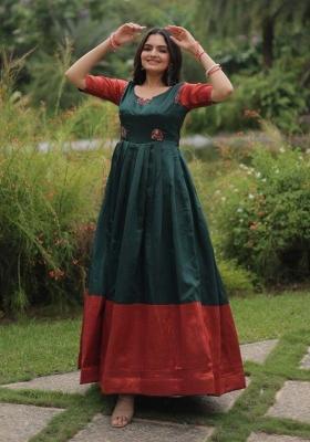 Dark Green Jacquard Silk Anarkali