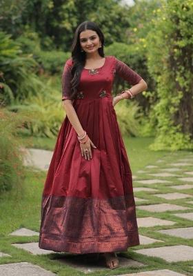 Maroon Jacquard Silk Anarkali