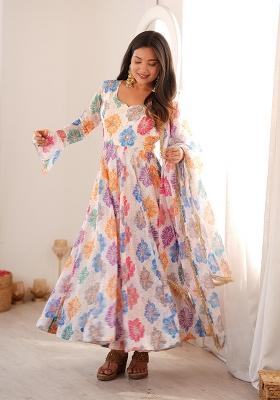 Multicolor Embroidery Organza Kurta Set