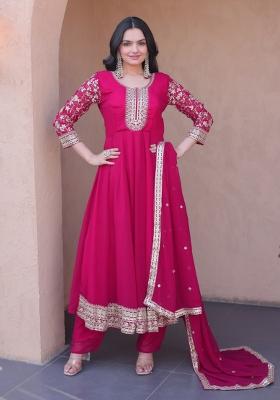 Rani Pink Embroidery Georgette Kurta Set
