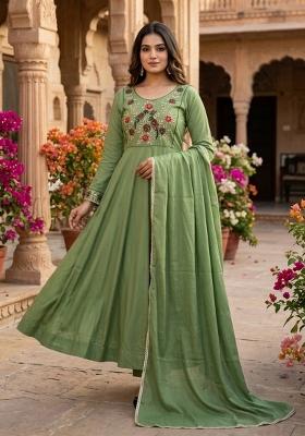 Light Green Embroidery Silk Kurta Set