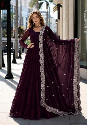 Purple Embroidery Georgette Anarkali With Dupatta