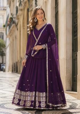 Purple Embroidery Georgette Anarkali With Dupatta