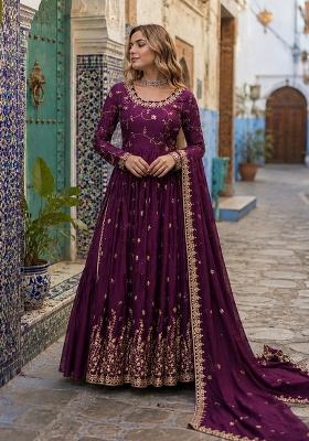 Maroon Embroidery Silk Kurta Set