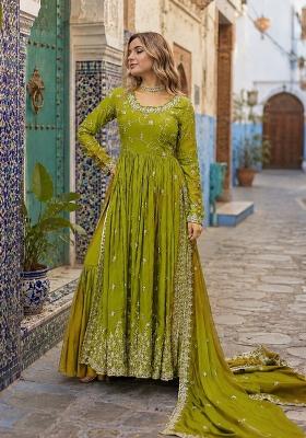 Mustard Embroidery Silk Kurta Set