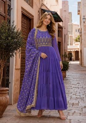 Lavender Embroidery Georgette Anarkali With Dupatta