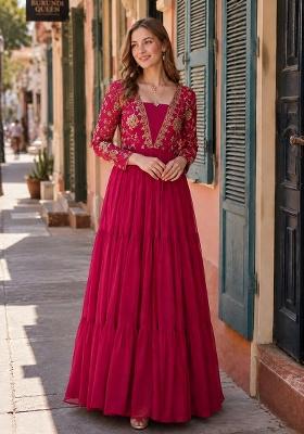 Red Embroidery Georgette Anarkali