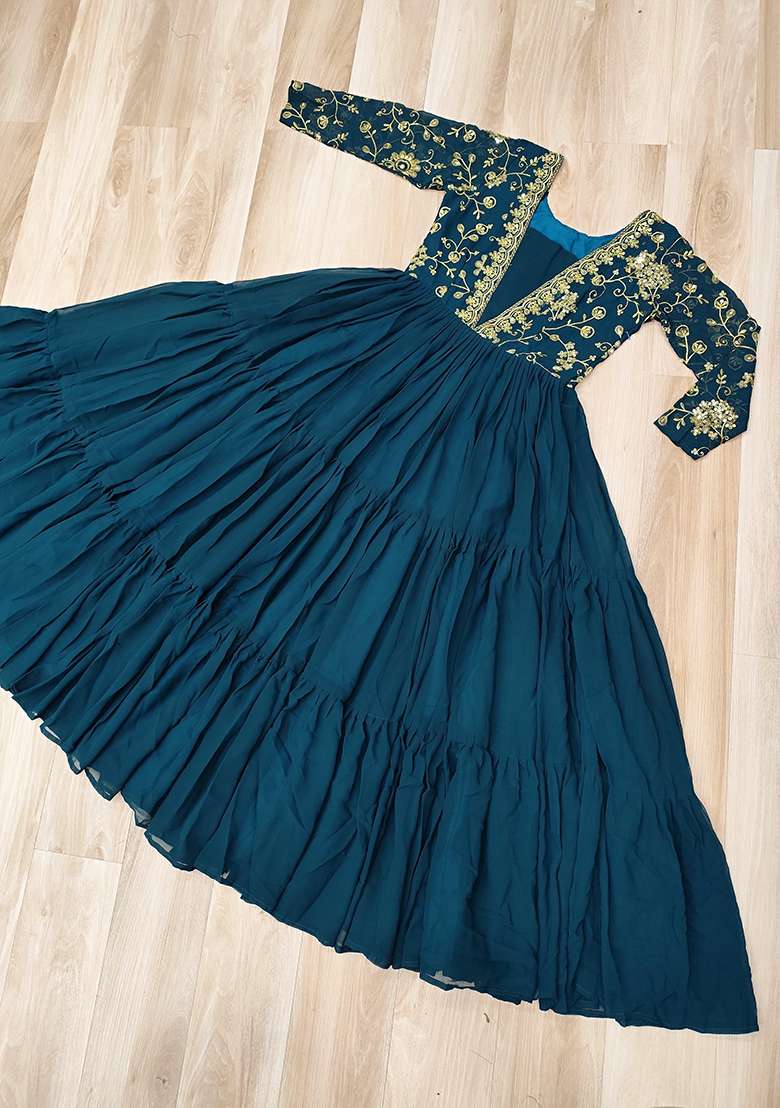 Navy Blue Embroidery Georgette Anarkali - Indya