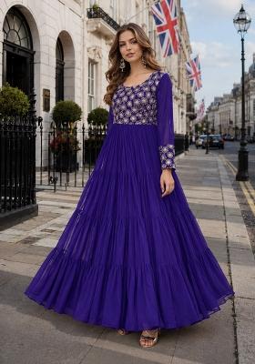 Aqua Blue Sequin Work Georgette Anarkali