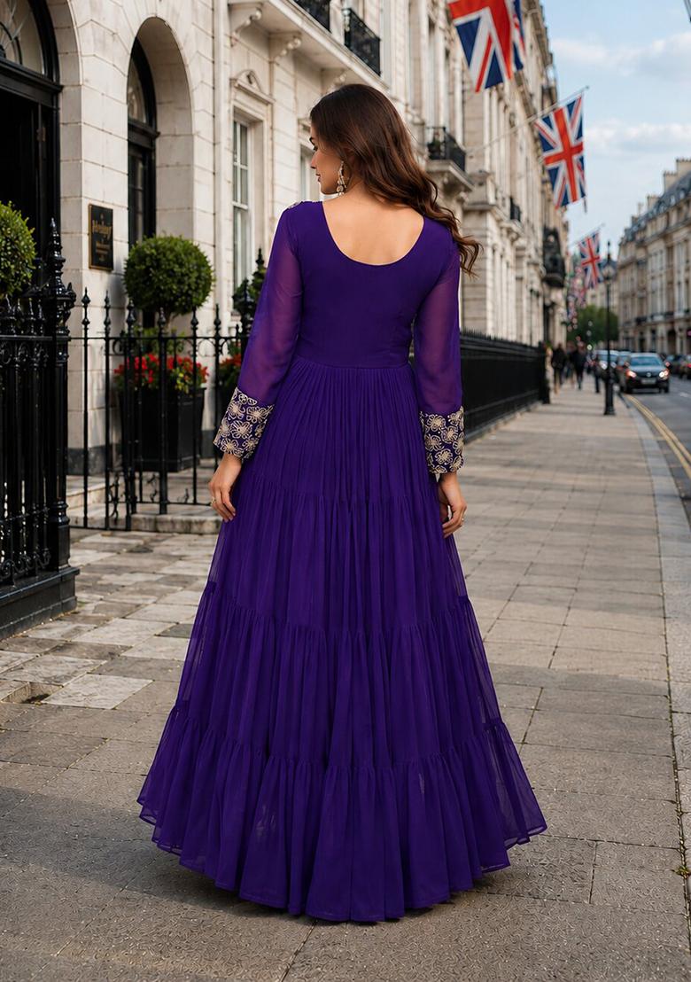 Aqua Blue Sequin Work Georgette Anarkali - Indya