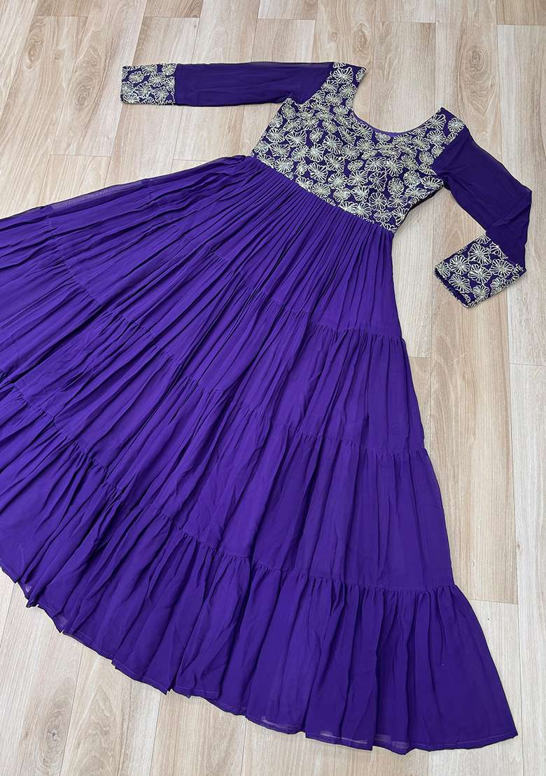 Aqua Blue Sequin Work Georgette Anarkali - Indya