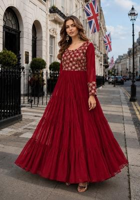 Maroon Sequin Work Georgette Anarkali