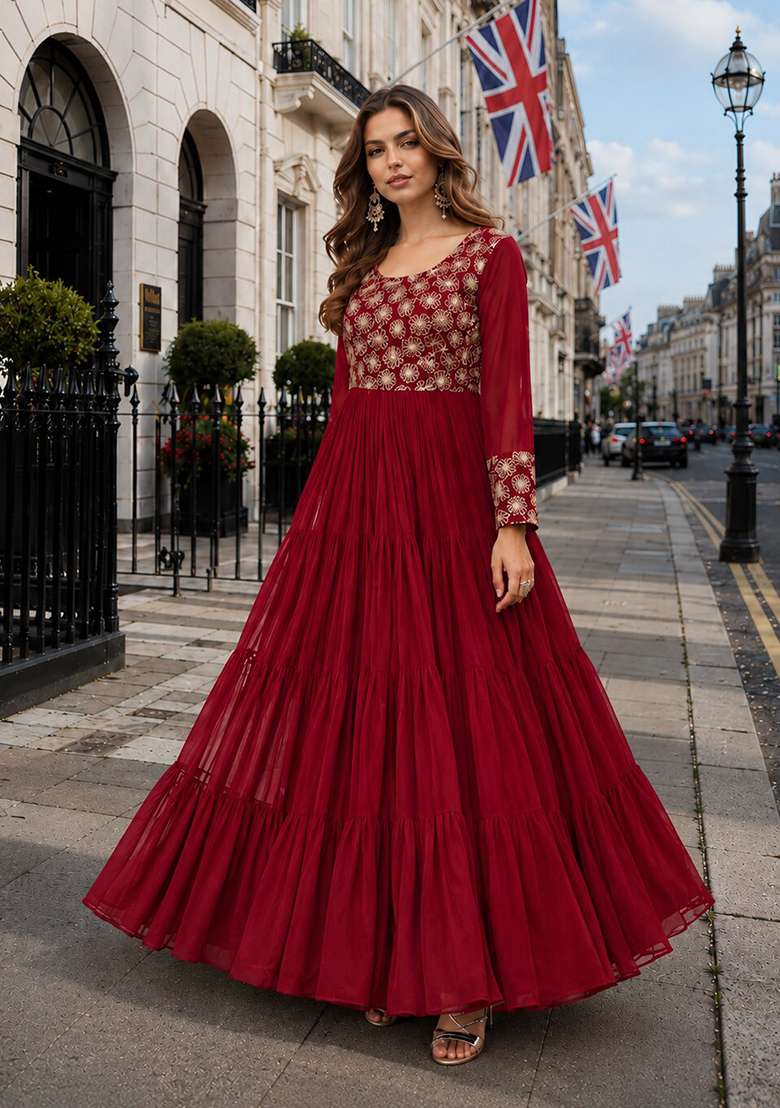 Maroon Sequin Work Georgette Anarkali - Indya