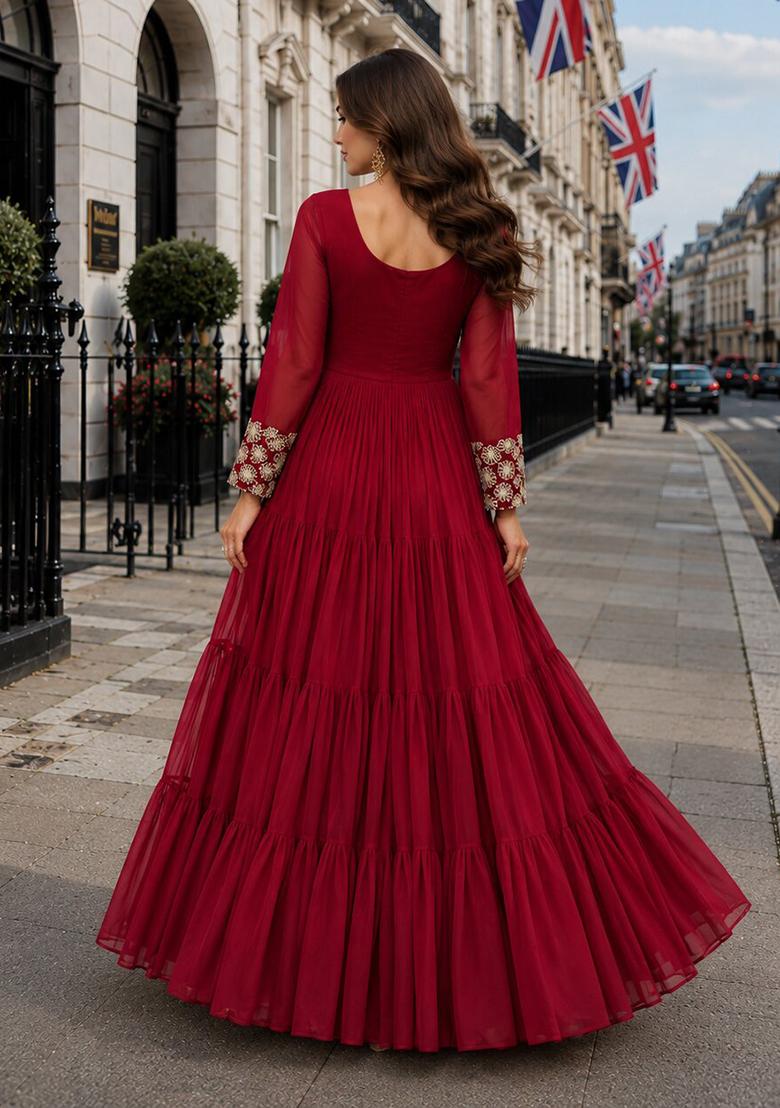 Maroon Sequin Work Georgette Anarkali - Indya