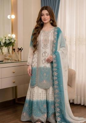 Blue Embroidery Silk Kurta Set