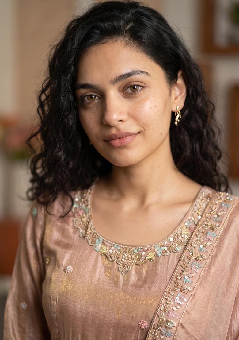 Peach Embroidery Viscose Kurta Set - Indya