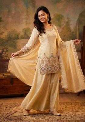 Cream Embroidery Viscose Kurta Set