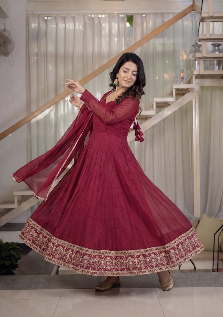 Pink Embroidery Silk Kurta Set - Indya