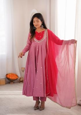 Pink Embroidery Silk Kurta Set