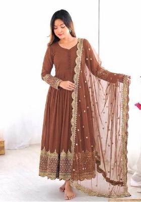 Dusty Mauve Embroidery Net Gown With Dupatta