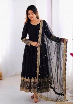 Black Embroidery Net Gown With Dupatta
