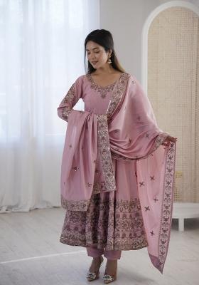 Pink Embroidery Silk Kurta Set