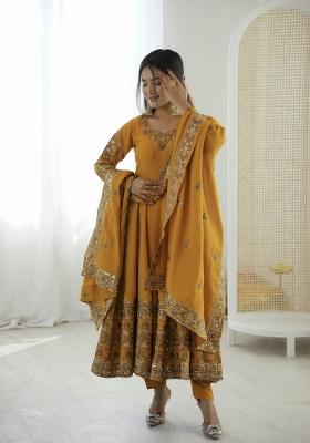 Yellow Embroidery Silk Kurta Set