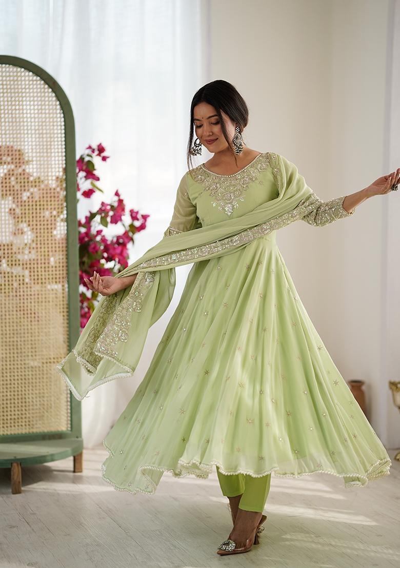 Pista Embroidery Faux Blooming Kurta Set - Indya