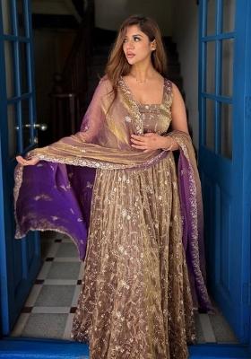Brown Embroidery Silk Kurta Set
