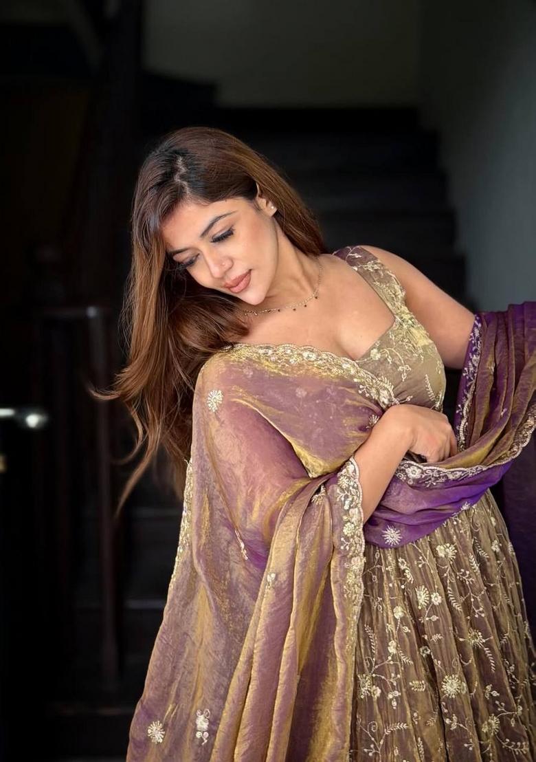 Brown Embroidery Silk Kurta Set - Indya