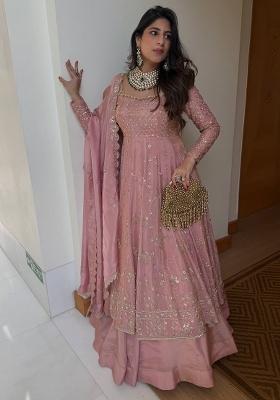 Pink Embroidery Silk Kurta Set