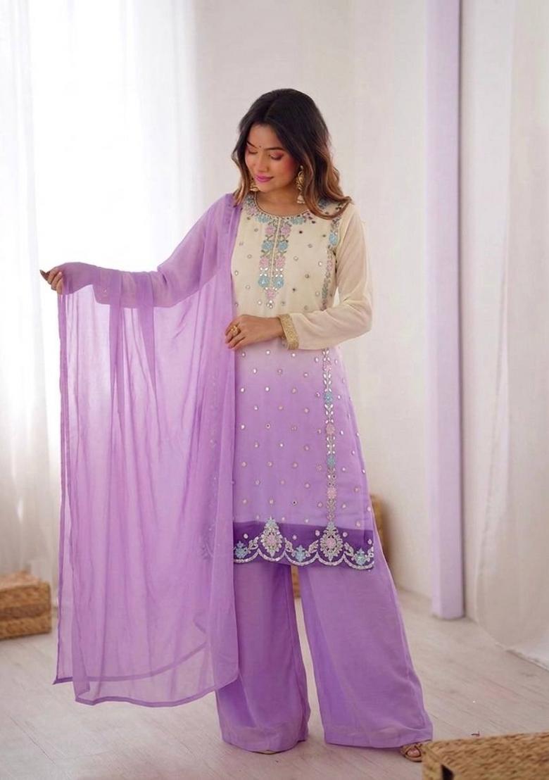 Multicolor Embroidery Georgette Kurta Set - Indya