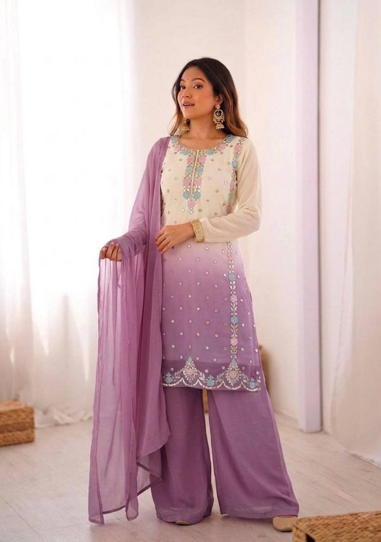Multicolor Embroidery Georgette Kurta Set - Indya