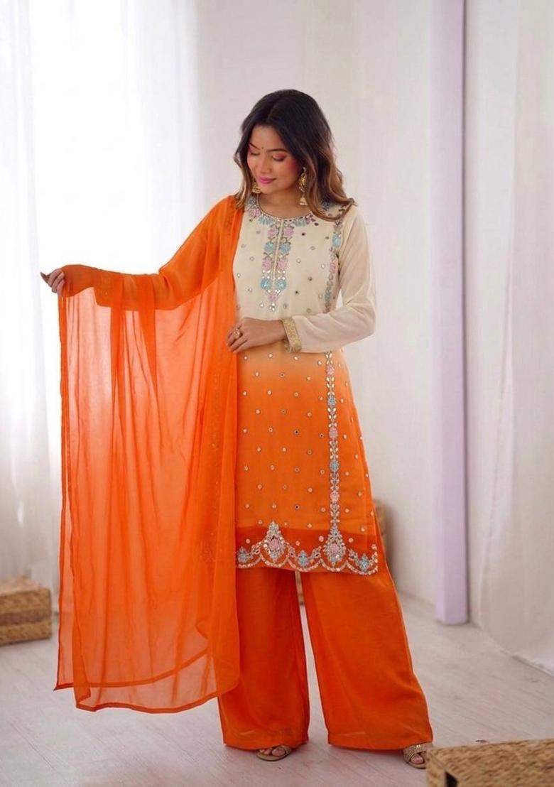 Multicolor Embroidery Georgette Kurta Set - Indya