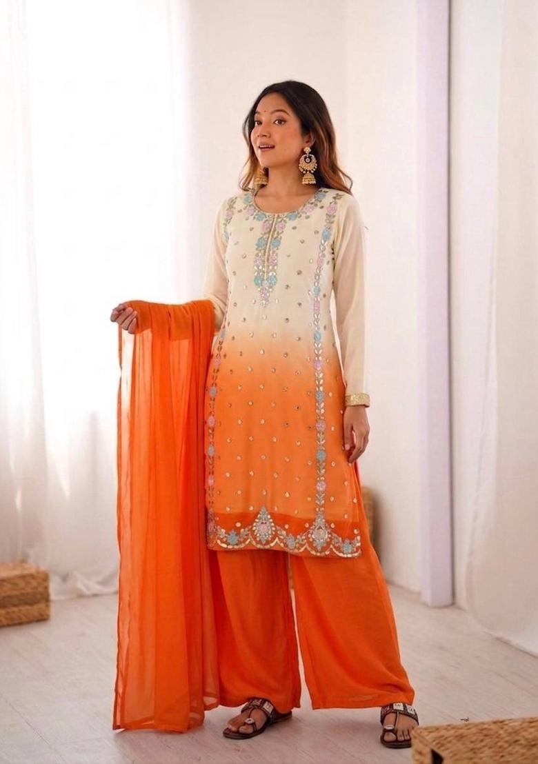 Multicolor Embroidery Georgette Kurta Set - Indya